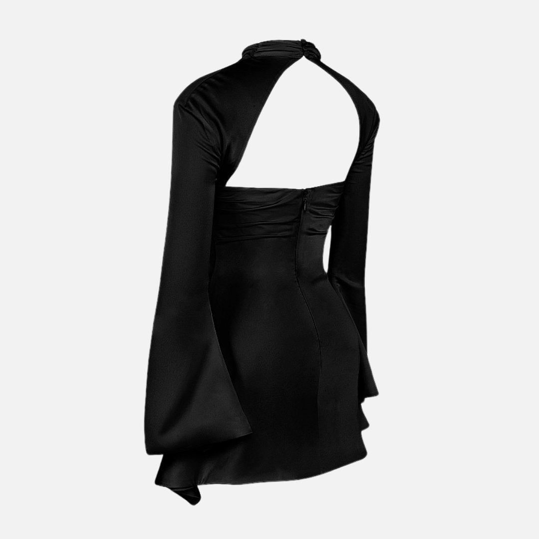 Vestido Curto Preto com Manga Longa e Recorte Frontal Feminino - Clivage Hiver