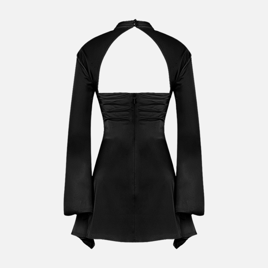 Vestido Curto Preto com Manga Longa e Recorte Frontal Feminino - Clivage Hiver