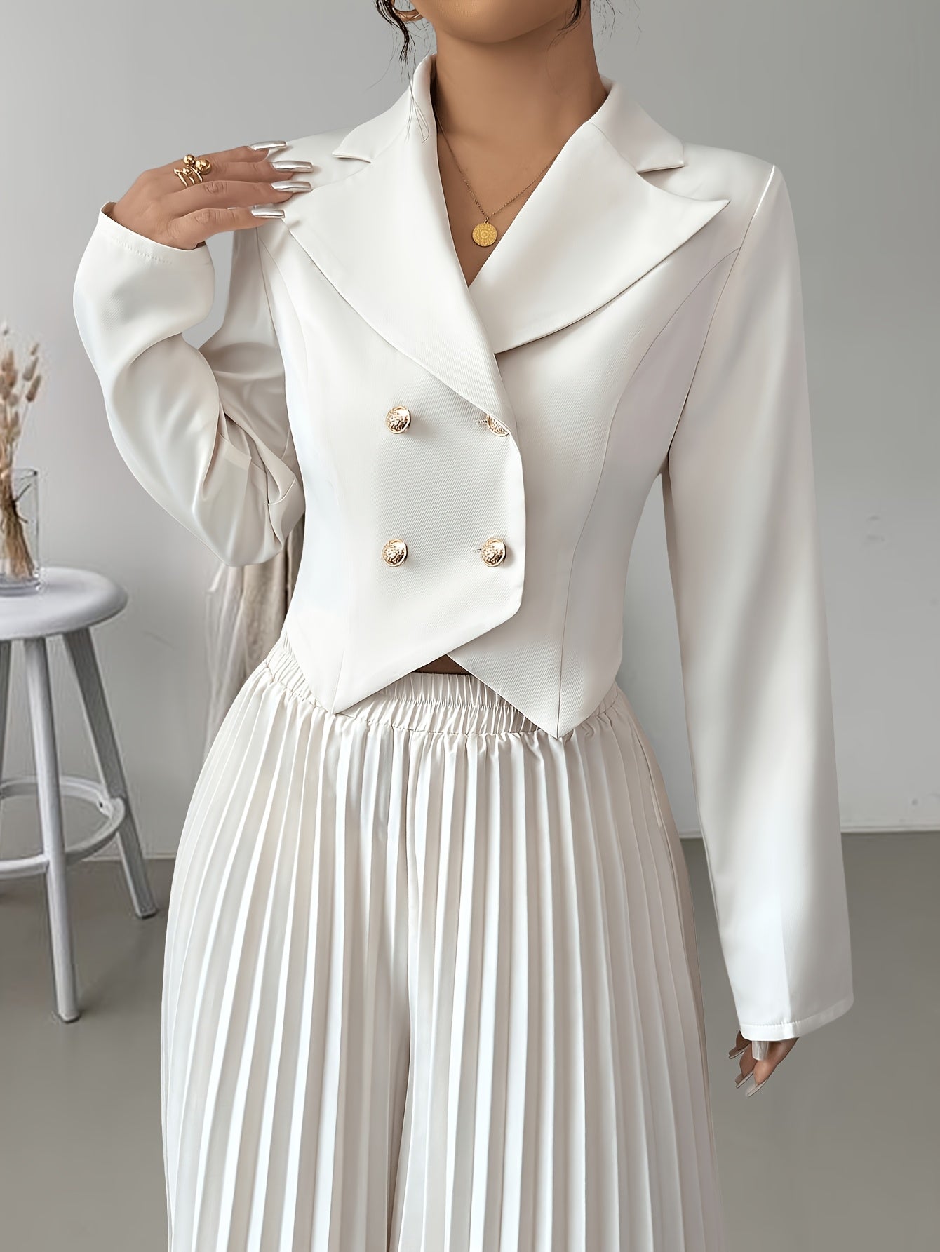 Conjunto Feminino Blazer Alfaiataria e Calça Pantalona Plissada Aura