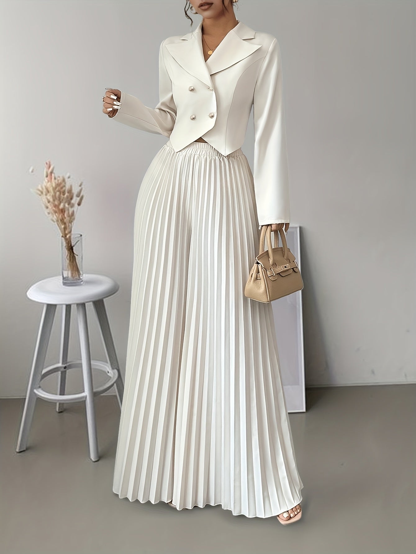 Conjunto Feminino Blazer Alfaiataria e Calça Pantalona Plissada Aura