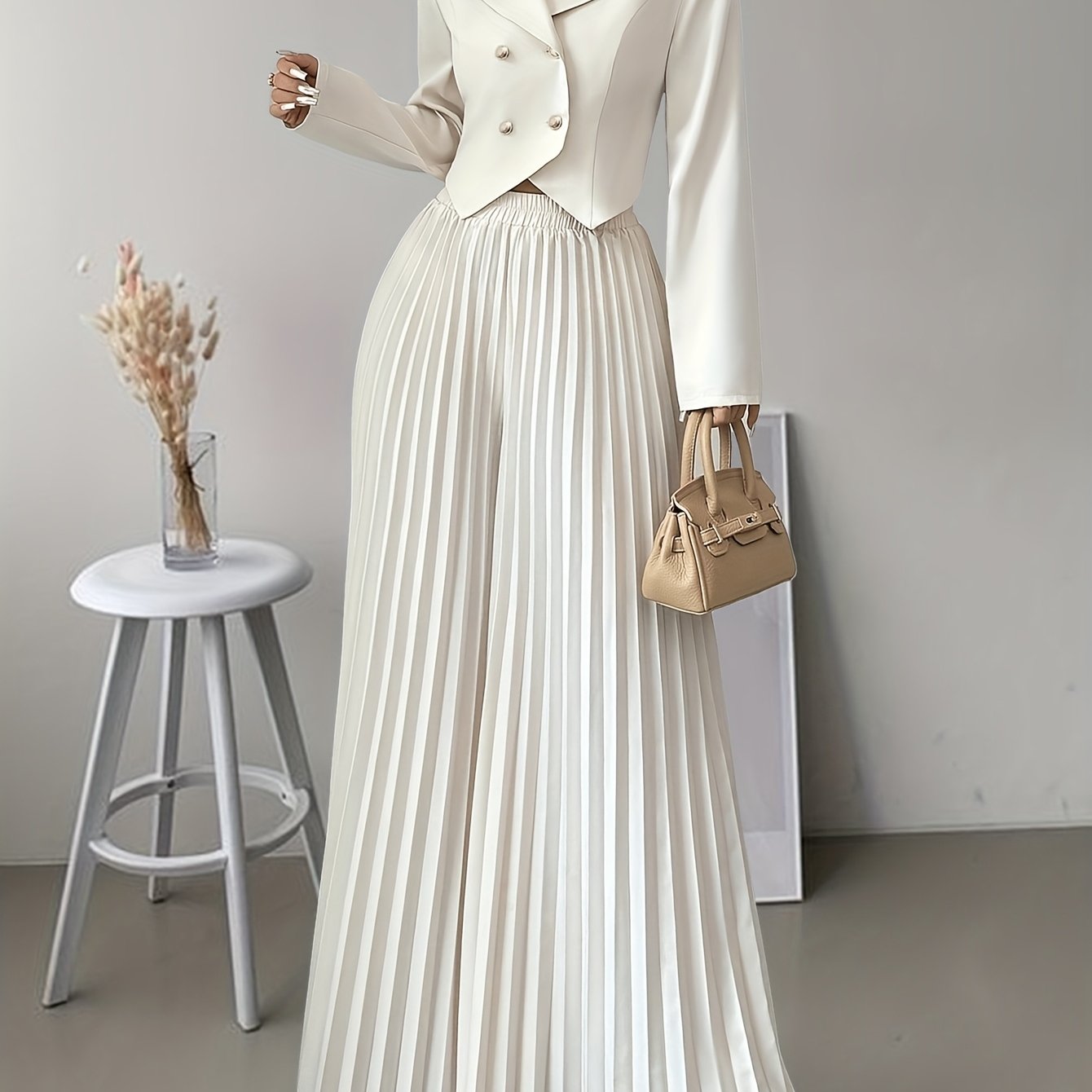 Conjunto Feminino Blazer Alfaiataria e Calça Pantalona Plissada Aura