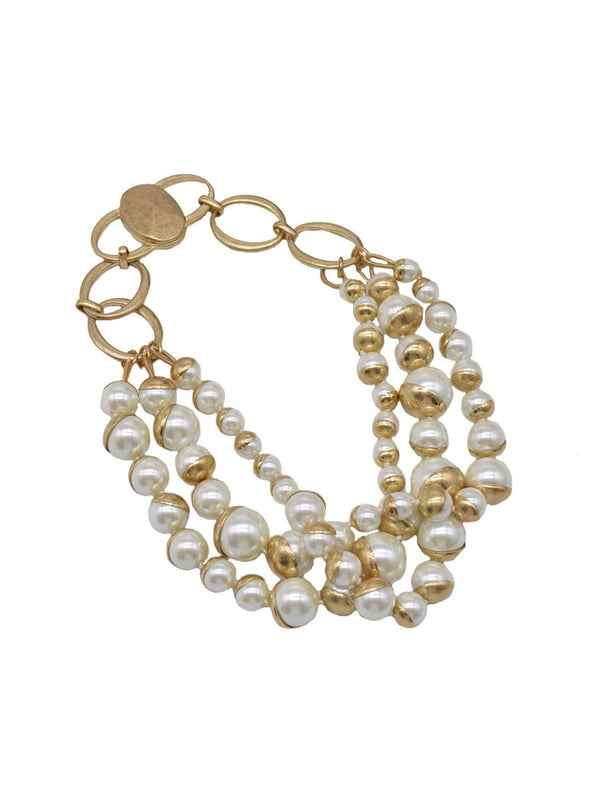 Pulseira Bracelete Dourado com Múltiplas Voltas de Pérolas – Calista