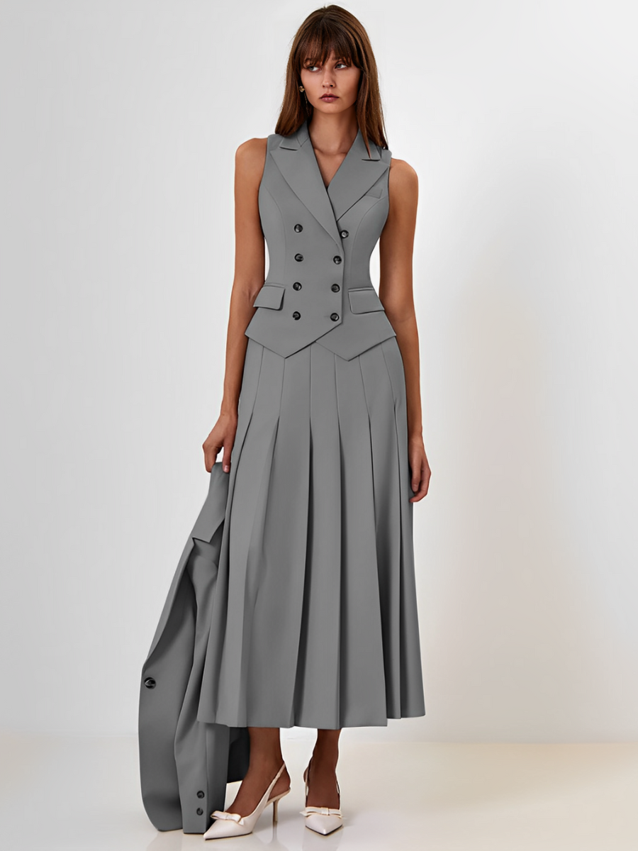 Conjunto Feminino de Alfaiataria com Colete Clássico e Saia Alessandra