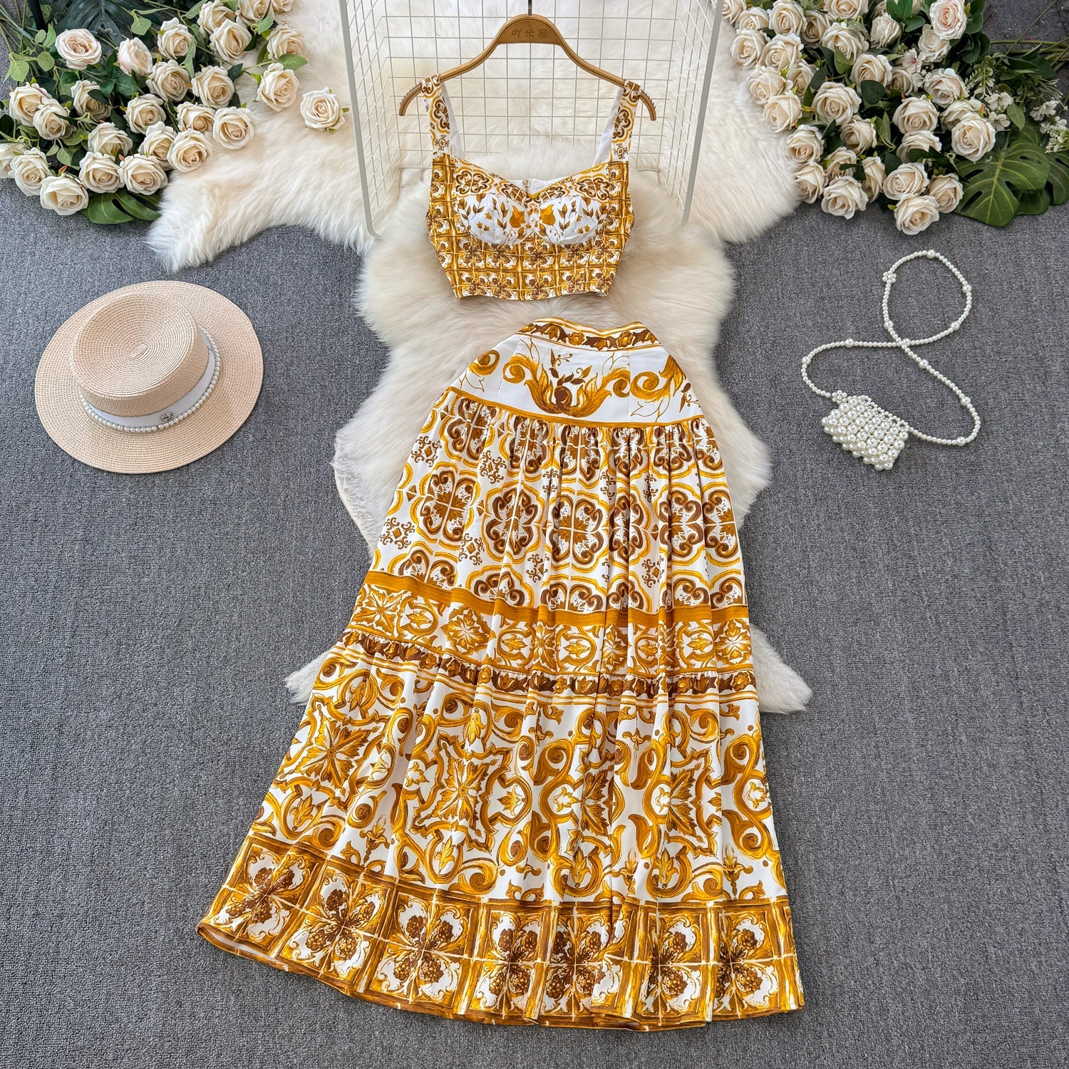 Conjunto de Cropped e Saia Grécia - OÁSIS