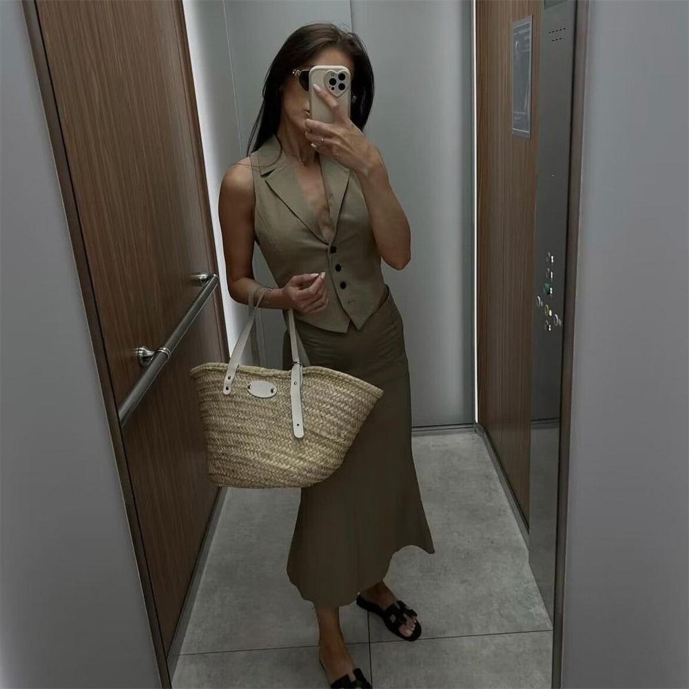 Conjunto Feminino Colete e Saia Midi Alfaiataria Dara