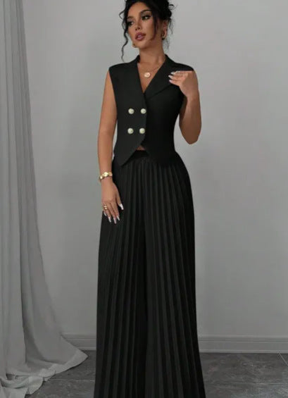 Conjunto Feminino Blazer Alfaiataria e Calça Pantalona Plissada Aura