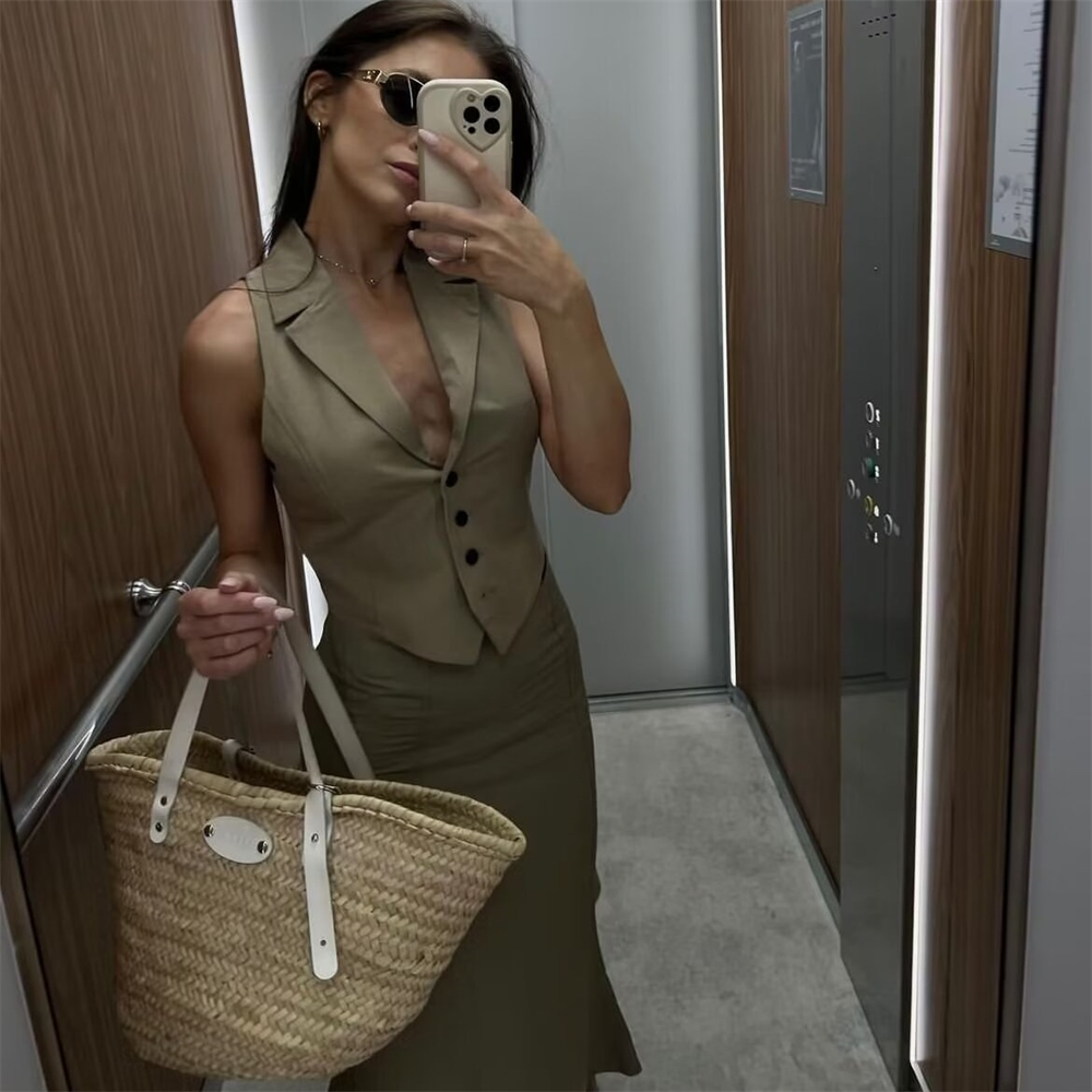 Conjunto Feminino Colete e Saia Midi Alfaiataria Dara