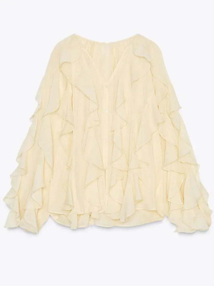 Blusa Manga Longa Chiffon Boho Chic Royal