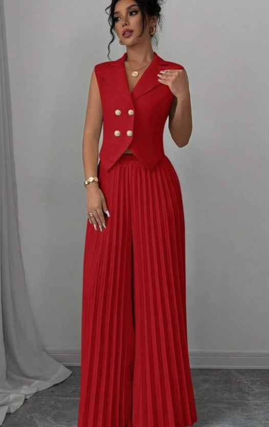Conjunto Feminino Blazer Alfaiataria e Calça Pantalona Plissada Aura