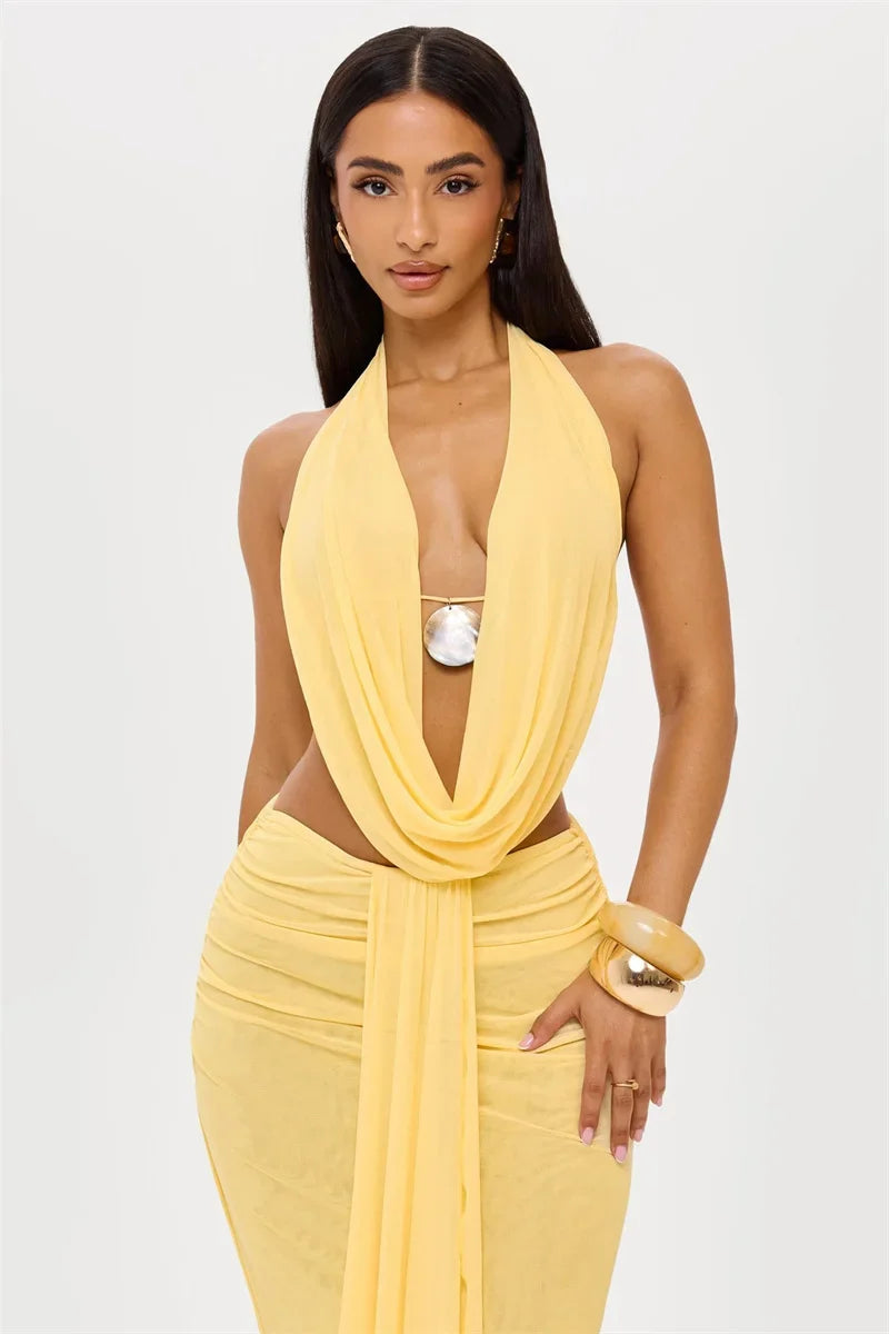 Conjunto Cropped e Saia Longa Perle