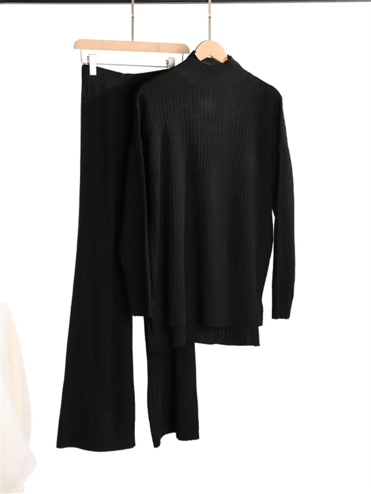Conjunto de Tricô Canelado com Suéter Mullet Gola Alta e Calça Pantalona Laura - OUTONO/INVERNO
