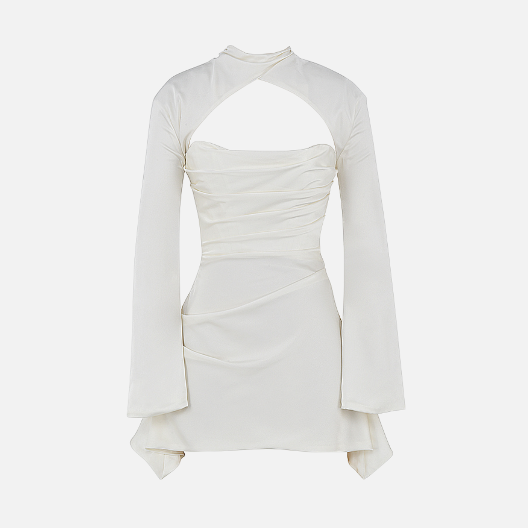 Vestido Curto Preto com Manga Longa e Recorte Frontal Feminino - Clivage Hiver