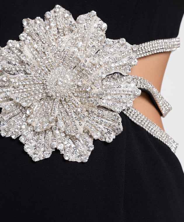 Vestido Curto Preto de Festa com Bordado Floral em Cristais e Recortes Laterais – Bouluds