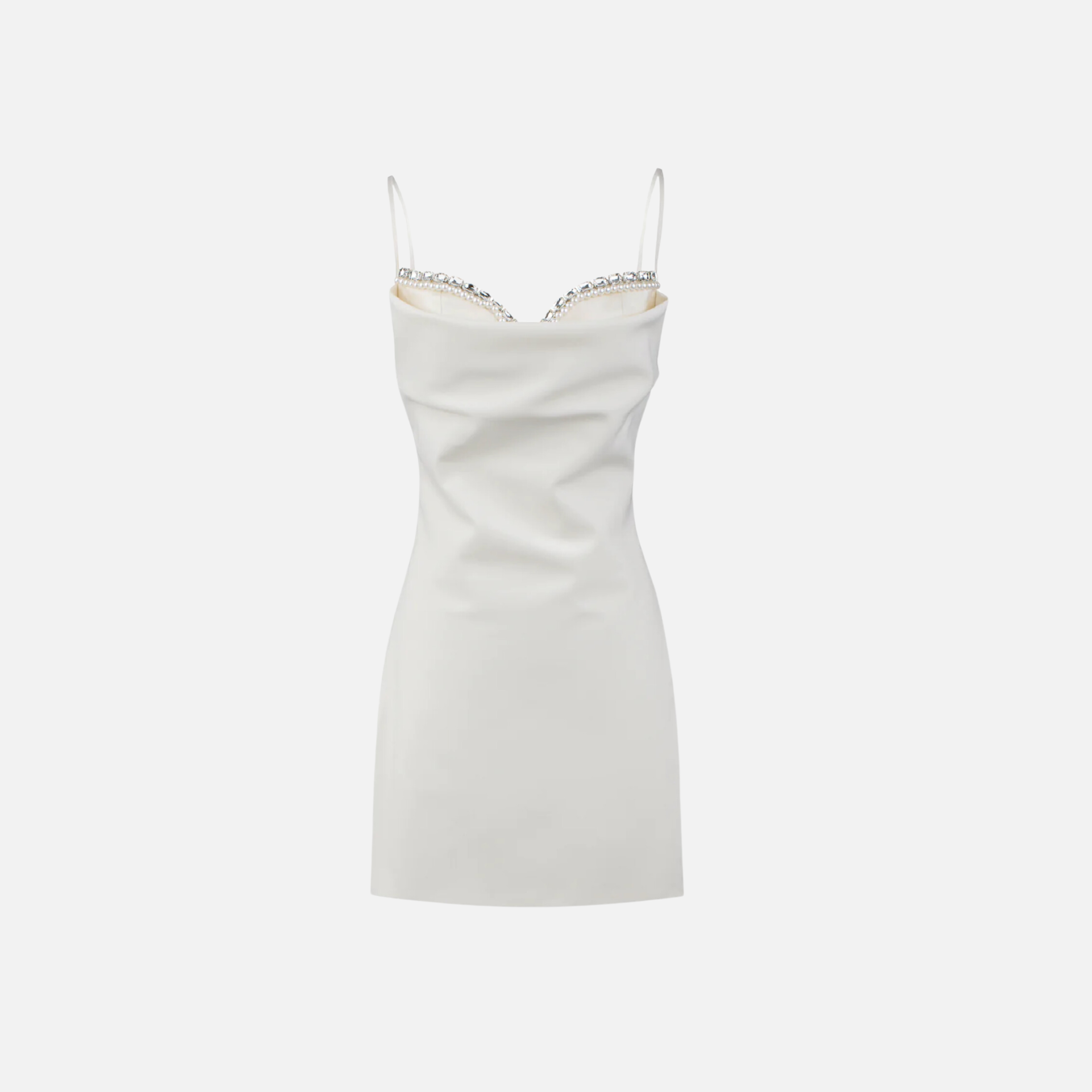 Vestido Curto Rosa com Alças Finas e Bordado de Pérolas no Decote - Perle