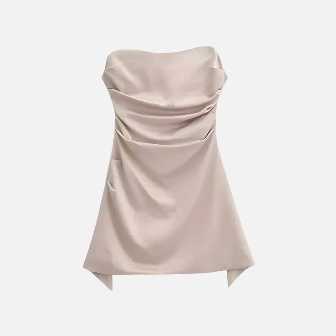 Vestido Curto Tomara que Caia em Cetim com Fenda - Clivage