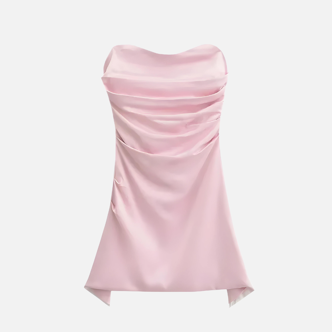Vestido Curto Tomara que Caia em Cetim com Fenda - Clivage