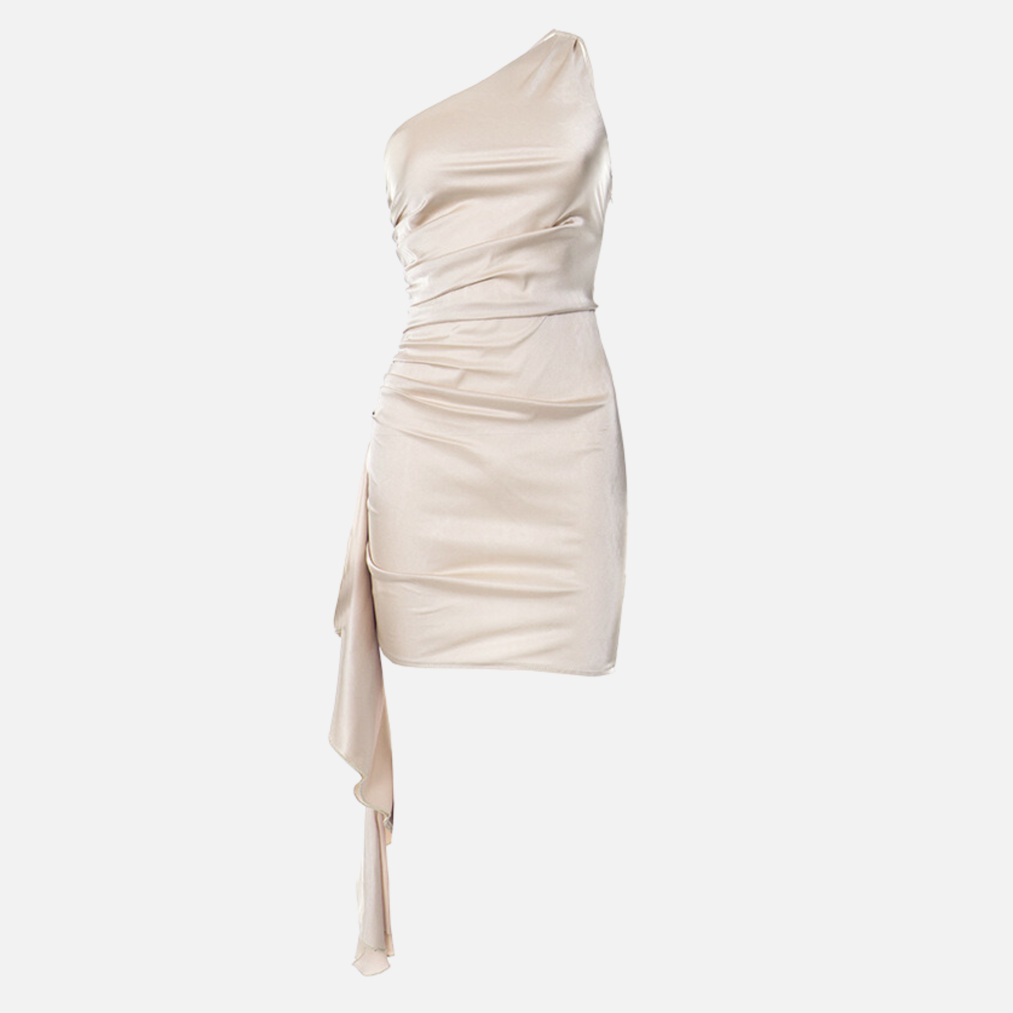 Vestido Curto de Festa Assimétrico com Drapeado e Cauda Lateral – Guimet