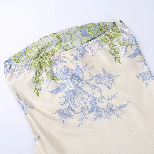 Vestido Longo Floral Tomara que Caia com Fenda Assimétrica e Babados – Fleurisse