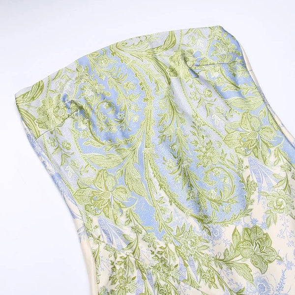 Vestido Longo Floral Tomara que Caia com Fenda Assimétrica e Babados – Fleurisse