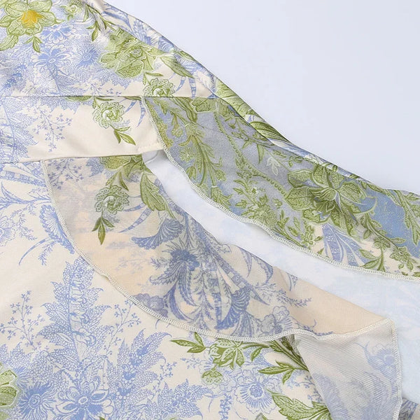Vestido Longo Floral Tomara que Caia com Fenda Assimétrica e Babados – Fleurisse