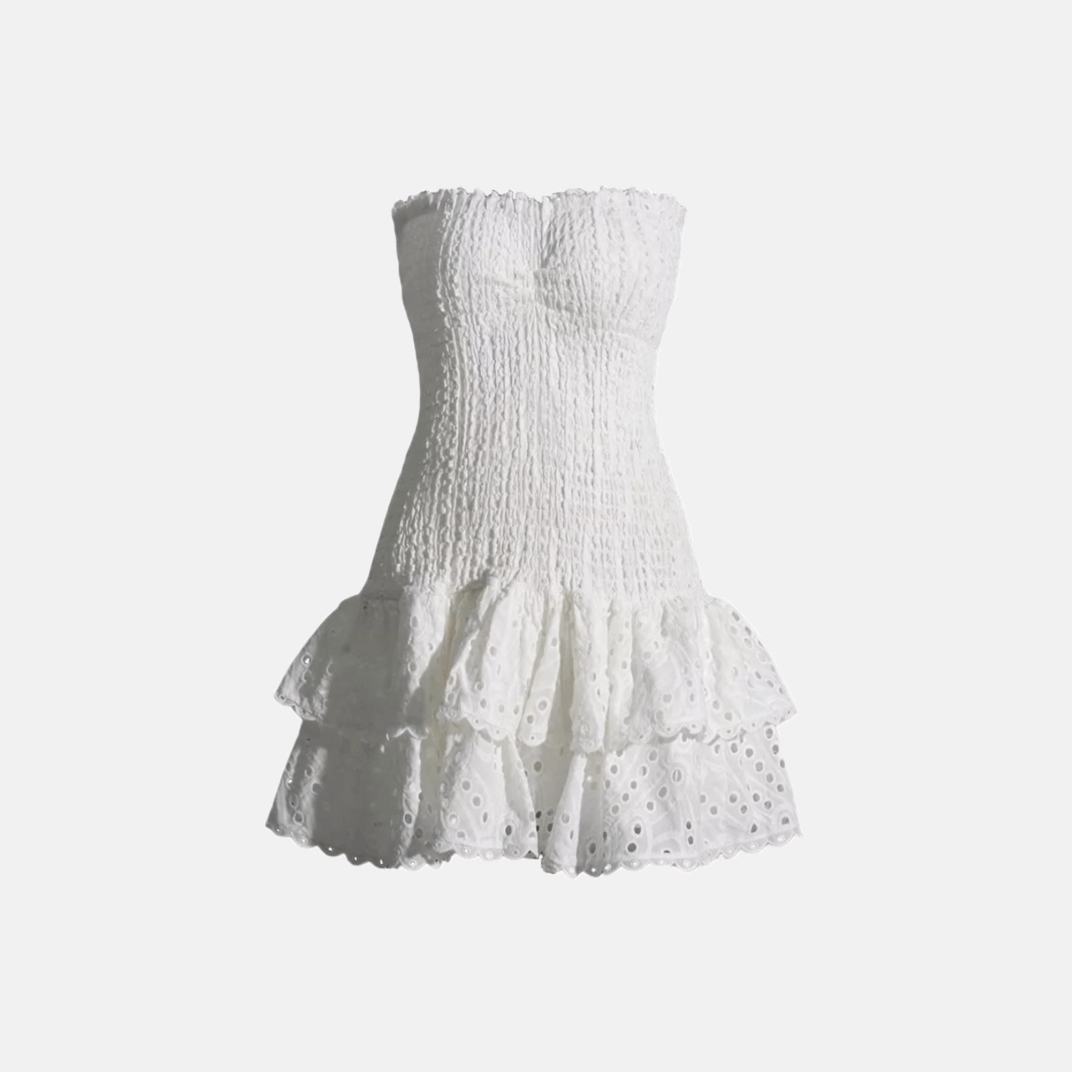 Vestido Curto Tomara que Caia Branco com Babados e Broderie – Celeste