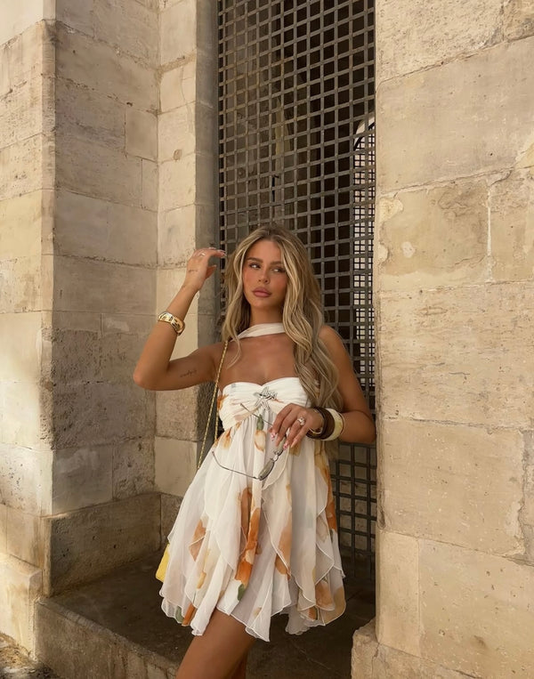 Vestido de Festa Curto de Chiffon Drapeado Tomara que Caia com Detalhe de Estrela de Cristal – Céleste