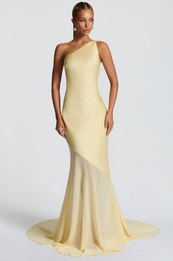 Vestido de Festa Longo Assimétrico de Um Ombro Só com Saia de Chiffon – Dualité