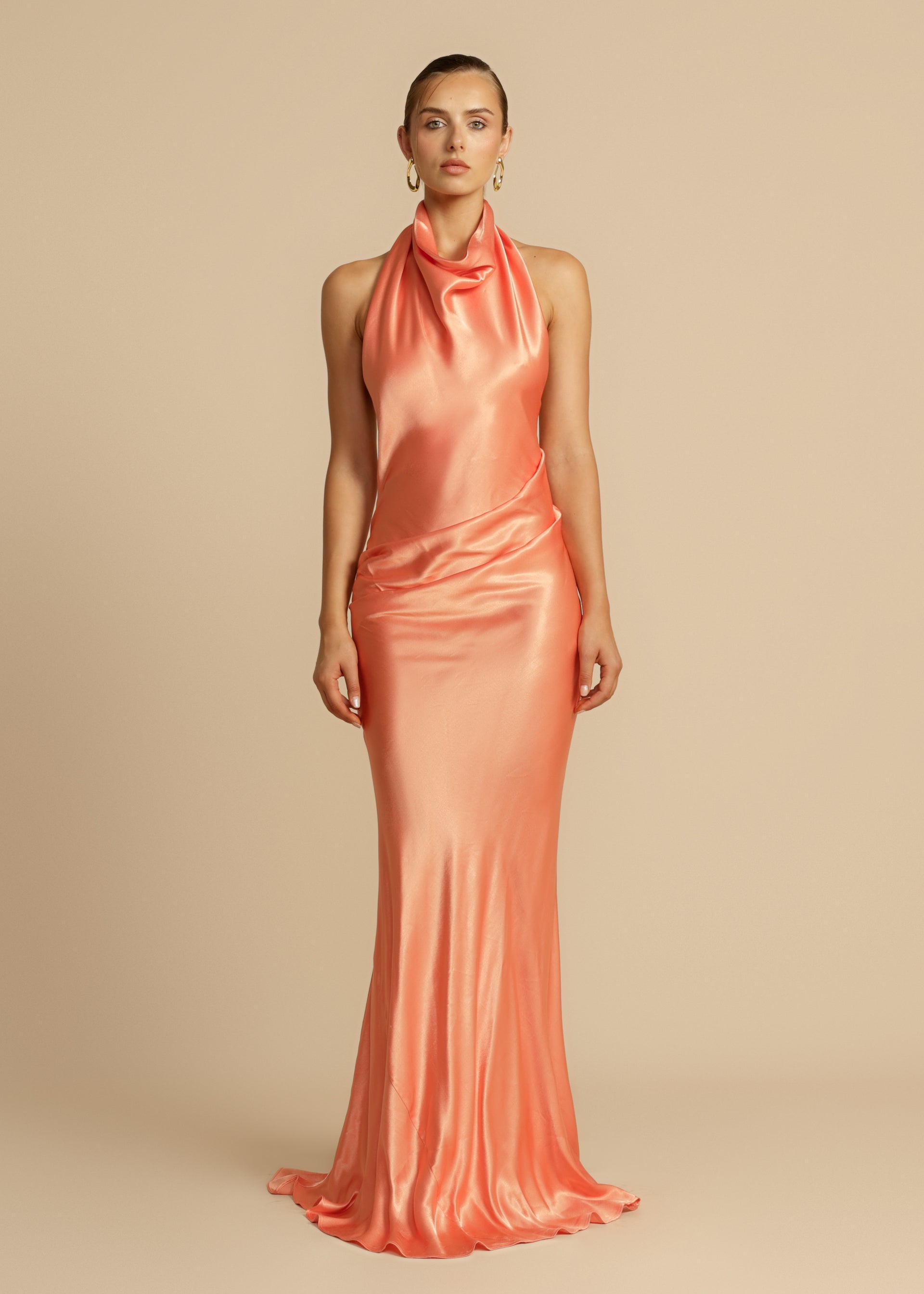 Vestido de Festa Longo de Cetim com Gola Drapê – Aphrodite
