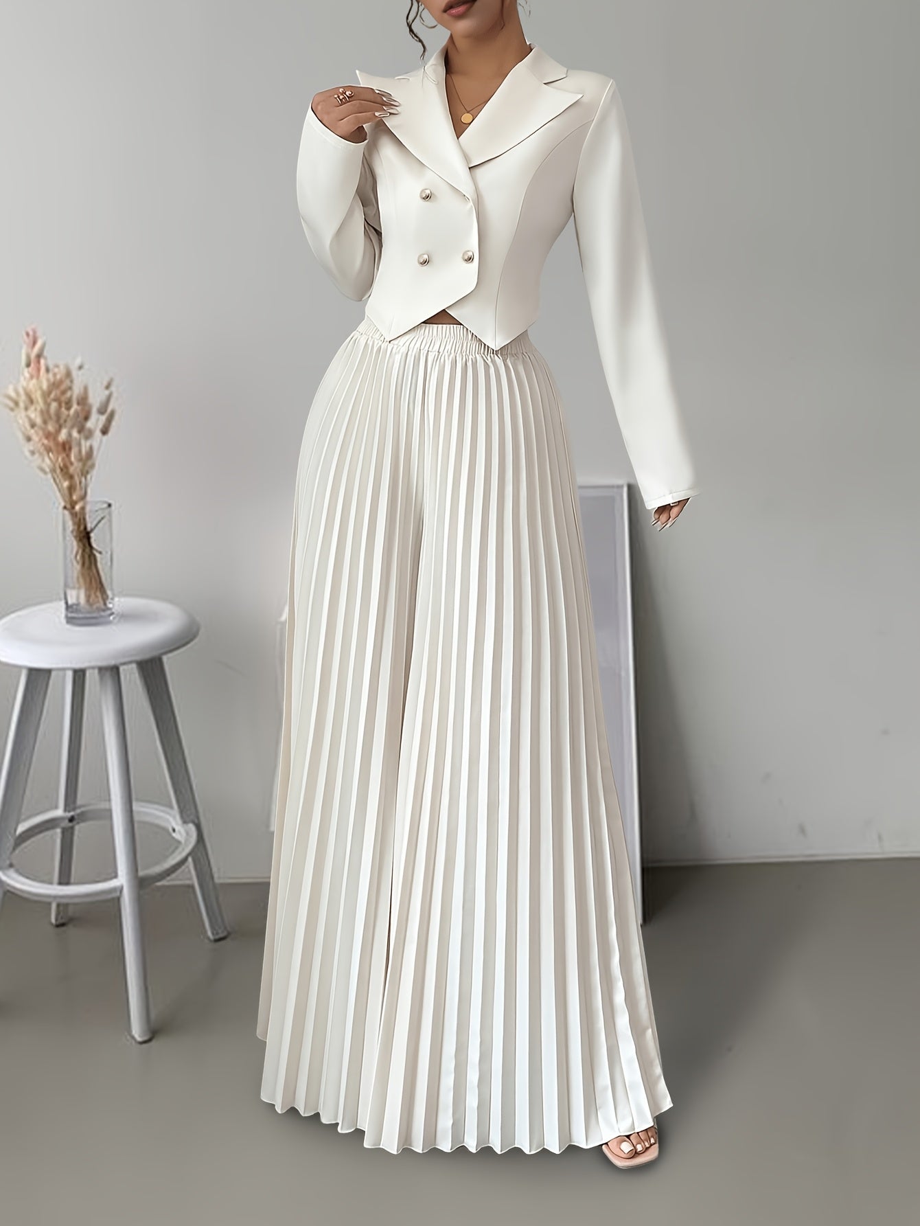 Conjunto Feminino Blazer Alfaiataria e Calça Pantalona Plissada Aura