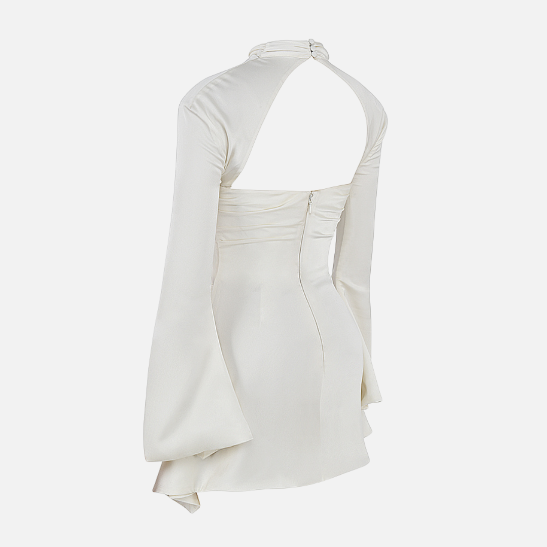 Vestido Curto Preto com Manga Longa e Recorte Frontal Feminino - Clivage Hiver