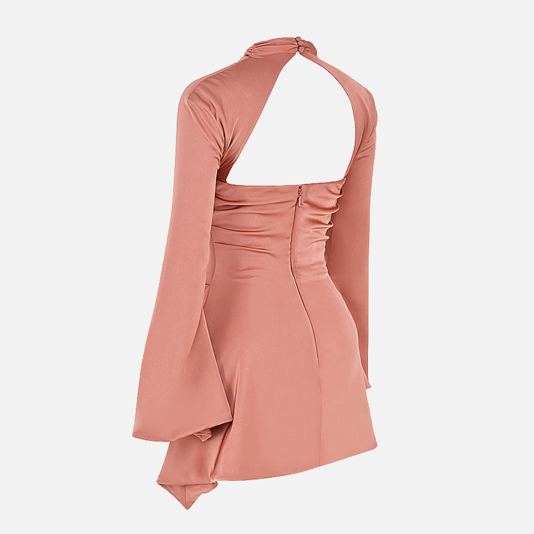 Vestido Curto Preto com Manga Longa e Recorte Frontal Feminino - Clivage Hiver