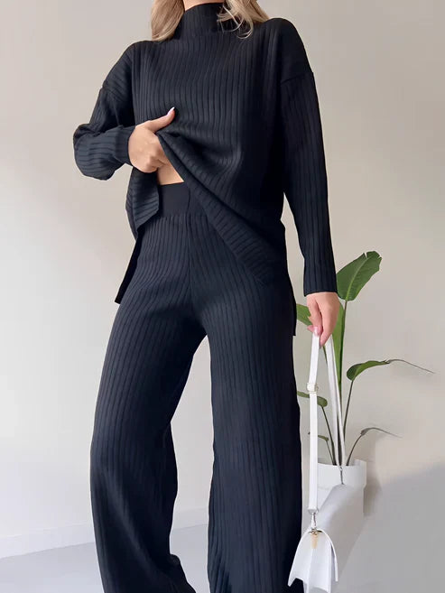 Conjunto de Tricô Canelado com Suéter Mullet Gola Alta e Calça Pantalona Laura - OUTONO/INVERNO