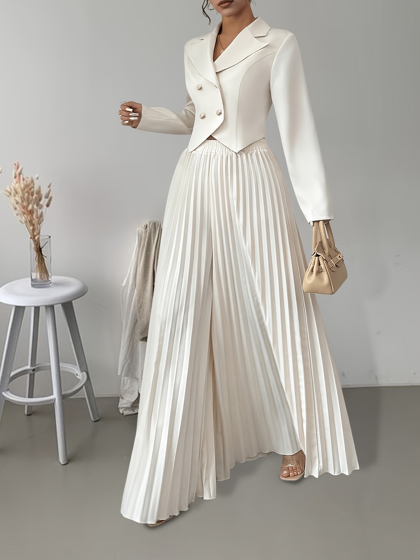 Conjunto Feminino Blazer Alfaiataria e Calça Pantalona Plissada Aura