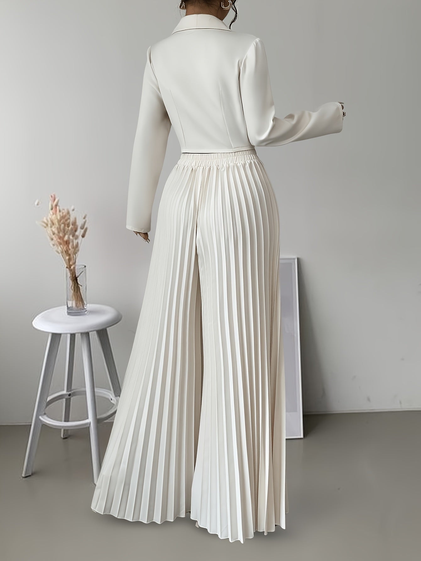 Conjunto Feminino Blazer Alfaiataria e Calça Pantalona Plissada Aura