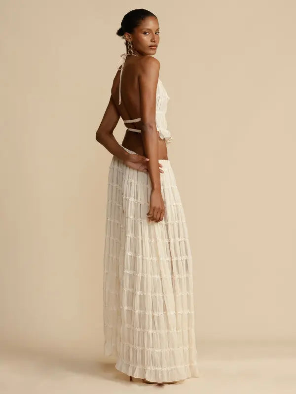 Conjunto de Cropped e Saia longa Chiffon Drapeado Kiara - OÁSIS