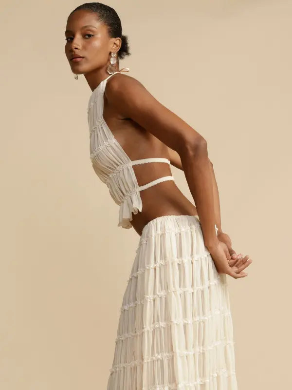 Conjunto de Cropped e Saia longa Chiffon Drapeado Kiara - OÁSIS