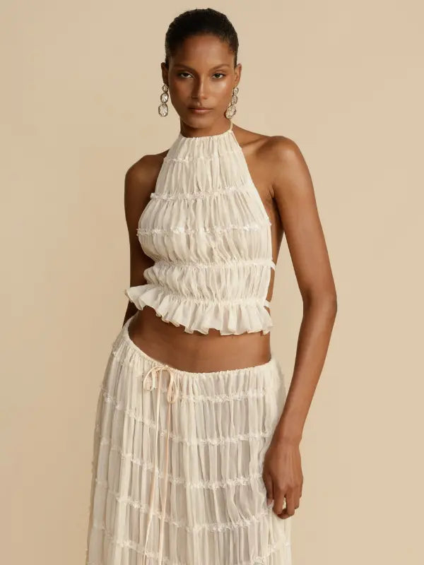 Conjunto de Cropped e Saia longa Chiffon Drapeado Kiara - OÁSIS
