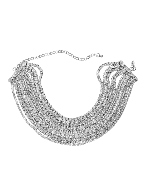 Maxi Colar Choker de Cristal com Múltiplas Camadas Brilhantes – Fleur