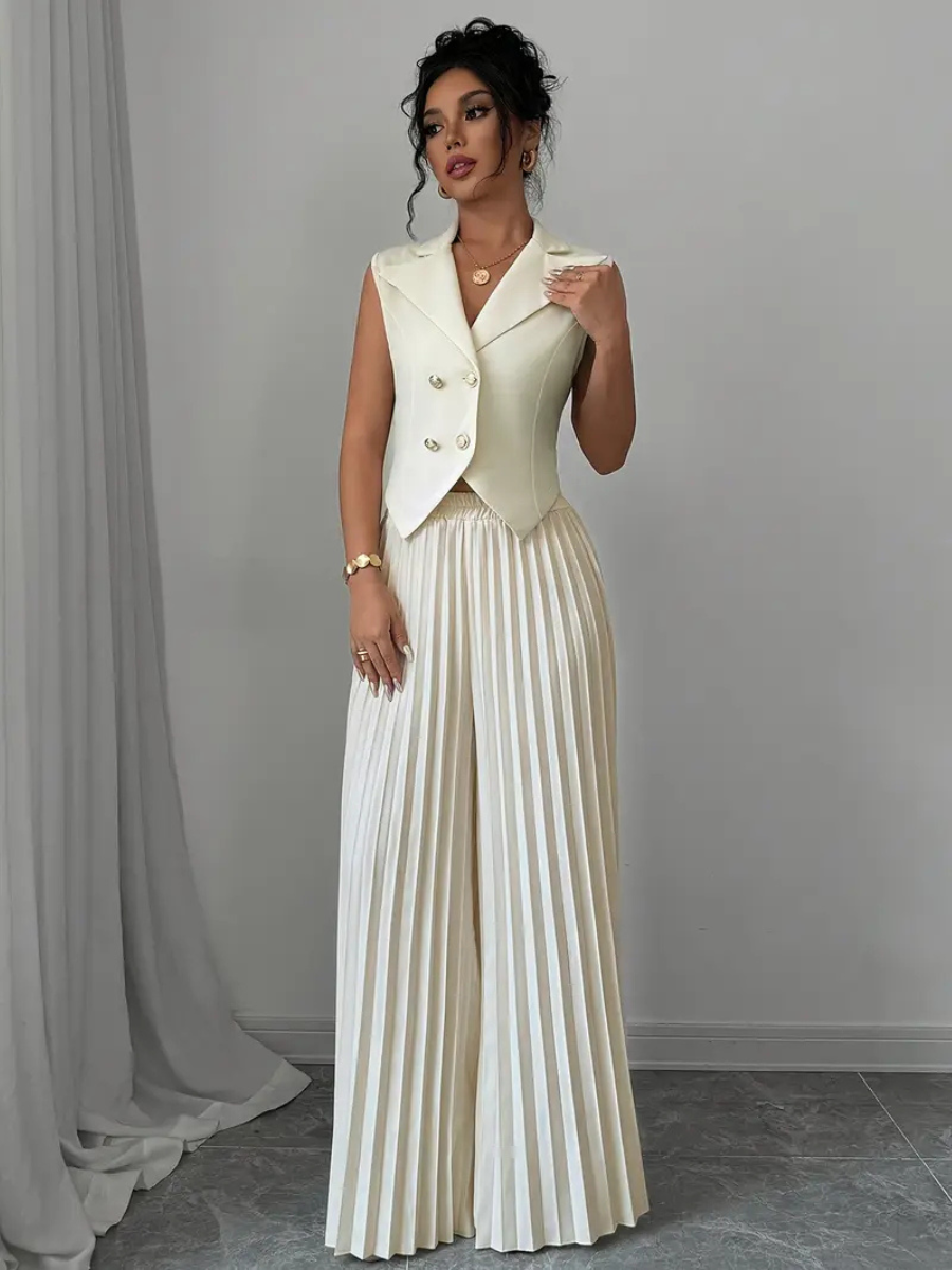 Conjunto Feminino Blazer Alfaiataria e Calça Pantalona Plissada Aura
