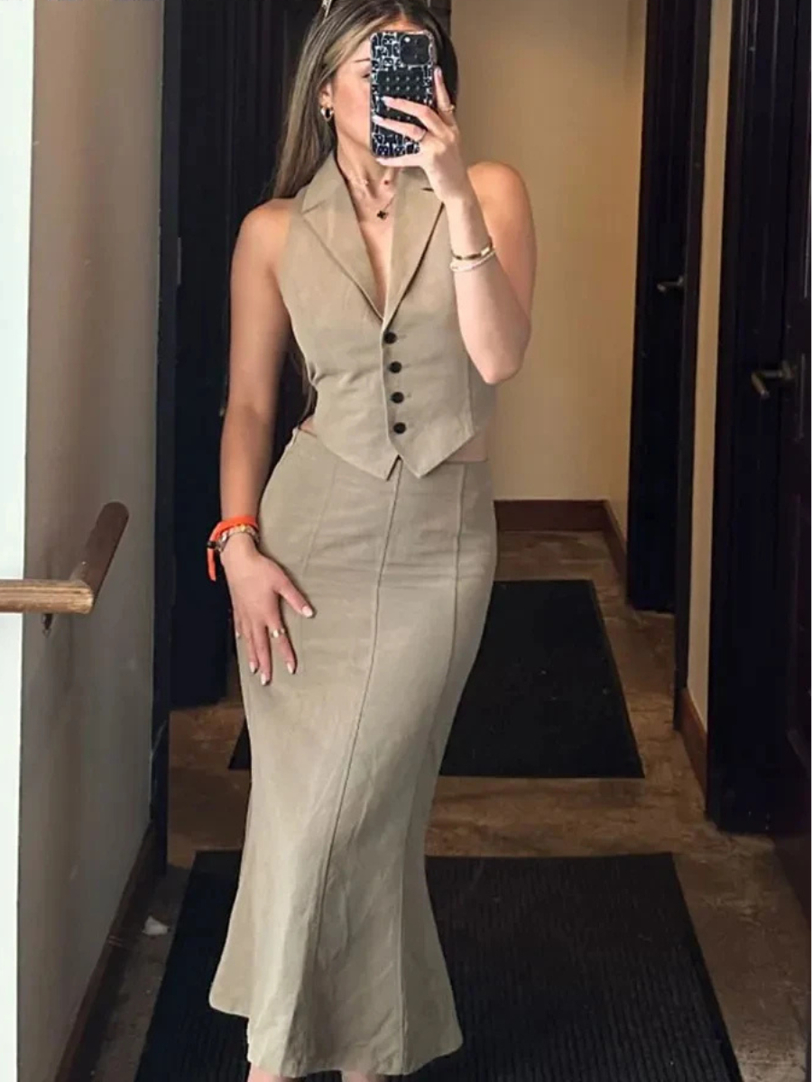 Conjunto Feminino Colete e Saia Midi Alfaiataria Dara
