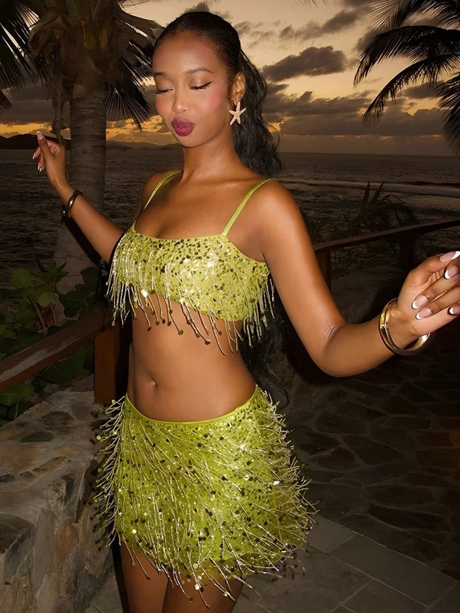Cropped e Saia Paetê Soleil