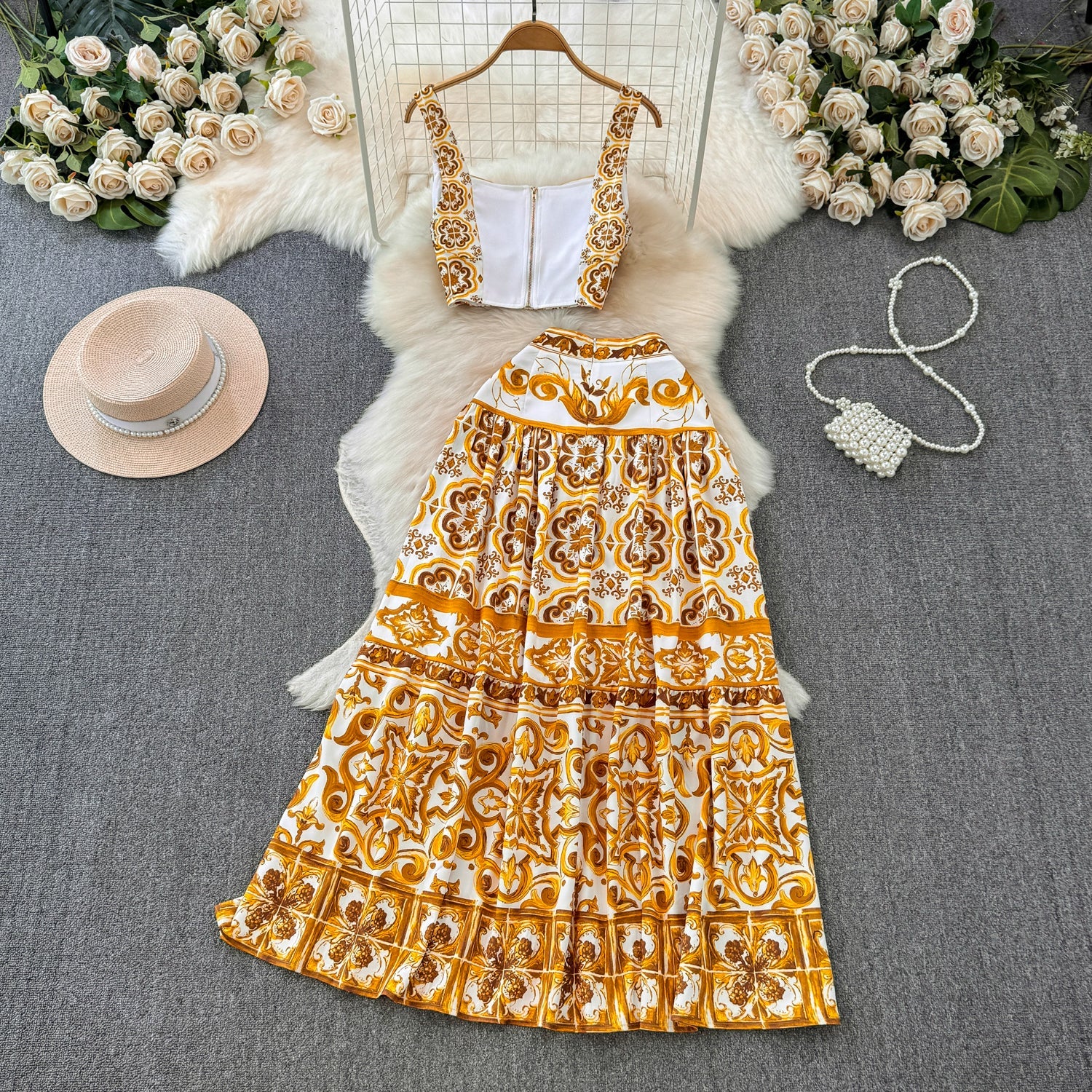Conjunto de Cropped e Saia Grécia - OÁSIS