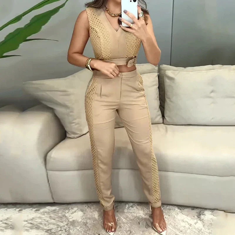 Conjunto Cropped e Calça Alfaiataria Imperial Chic