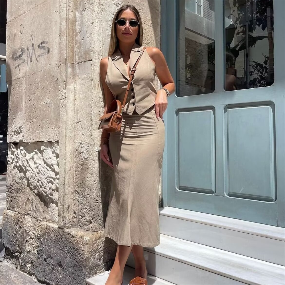 Conjunto Feminino Colete e Saia Midi Alfaiataria Dara