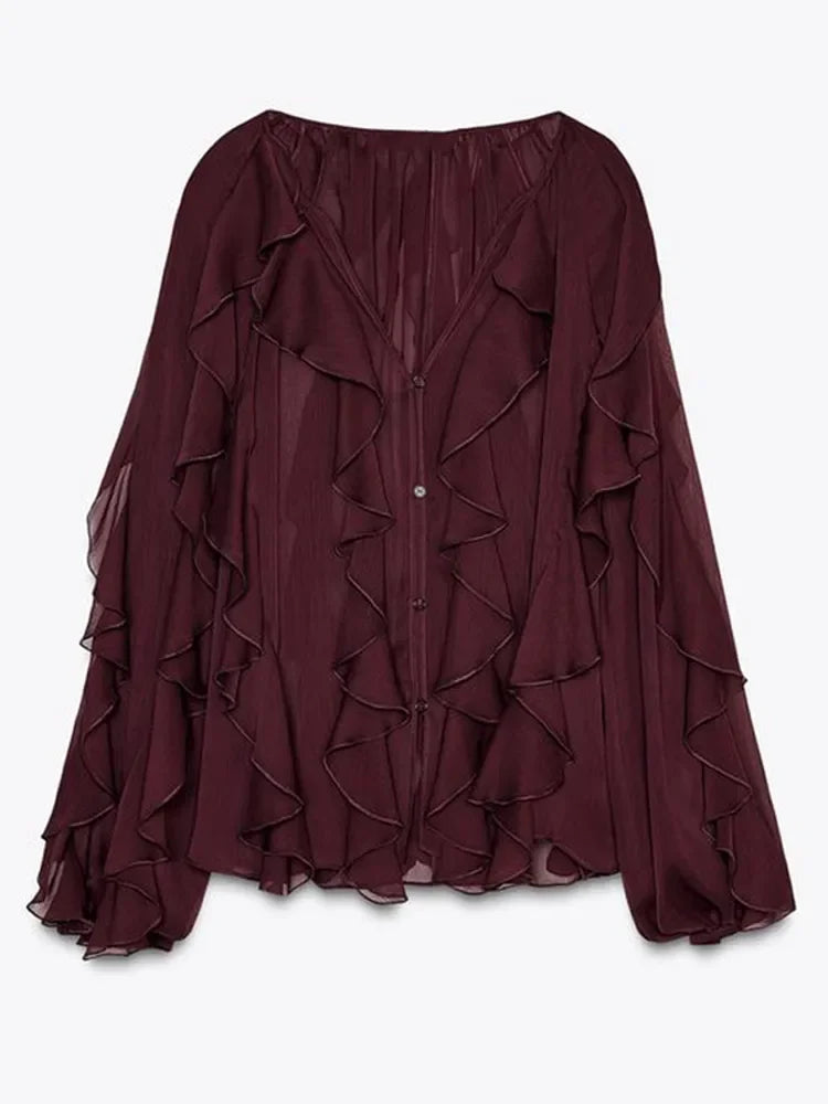 Blusa Manga Longa Chiffon Boho Chic Royal