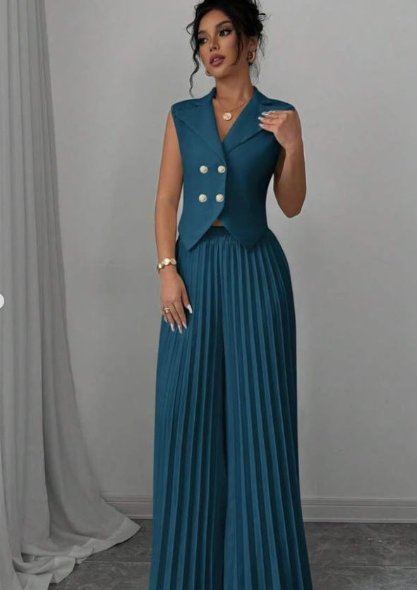 Conjunto Feminino Blazer Alfaiataria e Calça Pantalona Plissada Aura