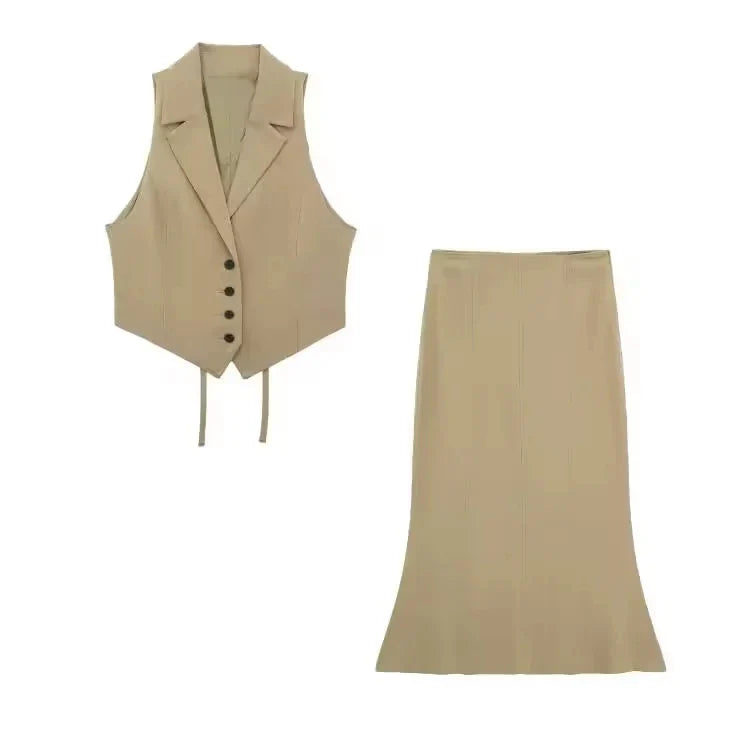Conjunto Feminino Colete e Saia Midi Alfaiataria Dara