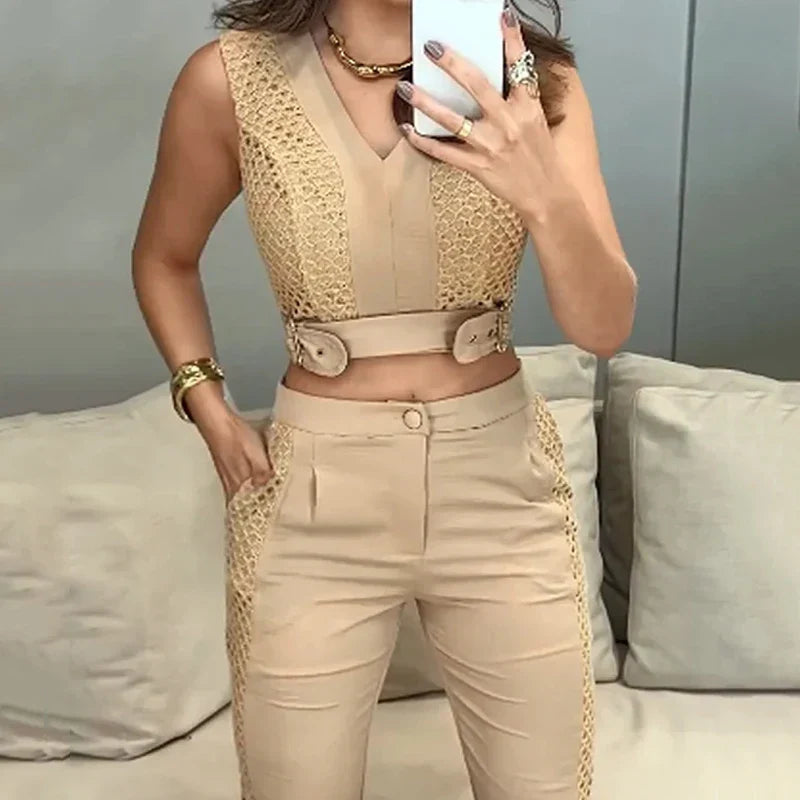 Conjunto Cropped e Calça Alfaiataria Imperial Chic