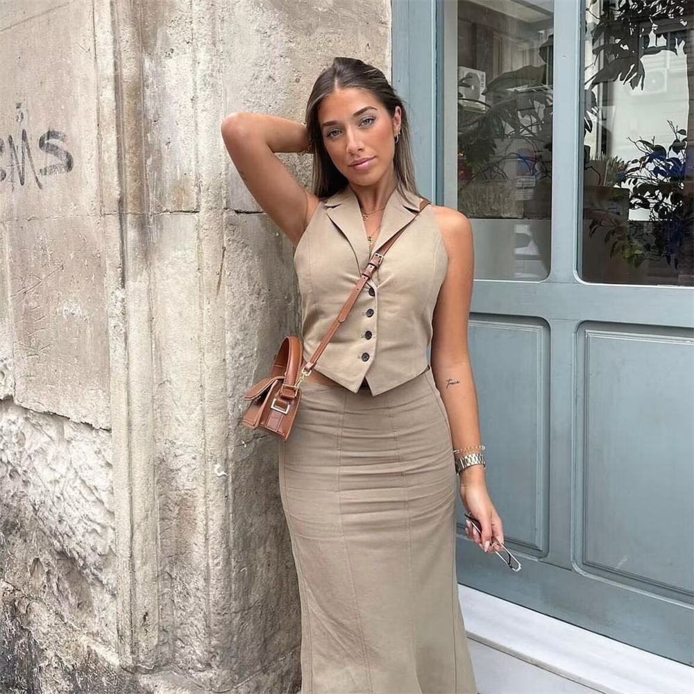 Conjunto Feminino Colete e Saia Midi Alfaiataria Dara