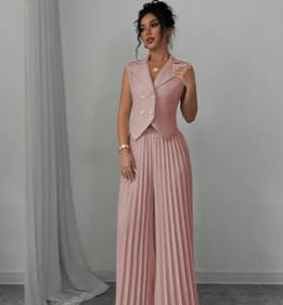 Conjunto Feminino Blazer Alfaiataria e Calça Pantalona Plissada Aura